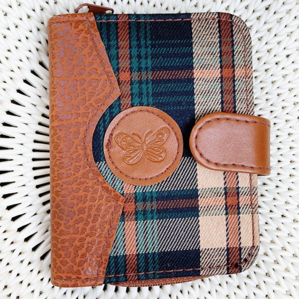 Unused Plaid Butterfly Wallet Zippered Change Purse 3.5"x4.5"